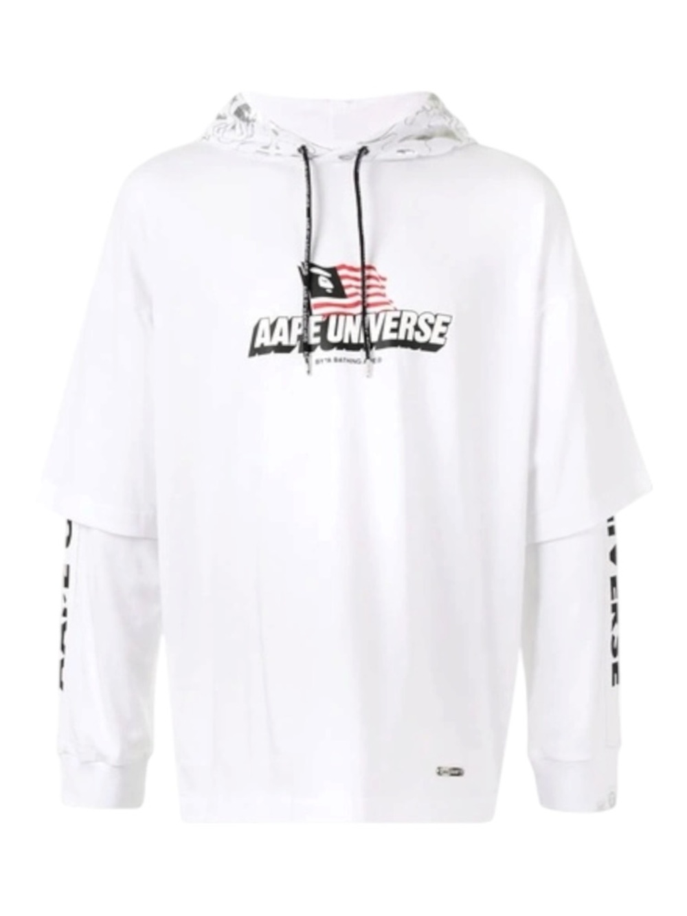 BAPE AAPE by A Bathing Ape USA Flag Logo Print Layered Hoodie